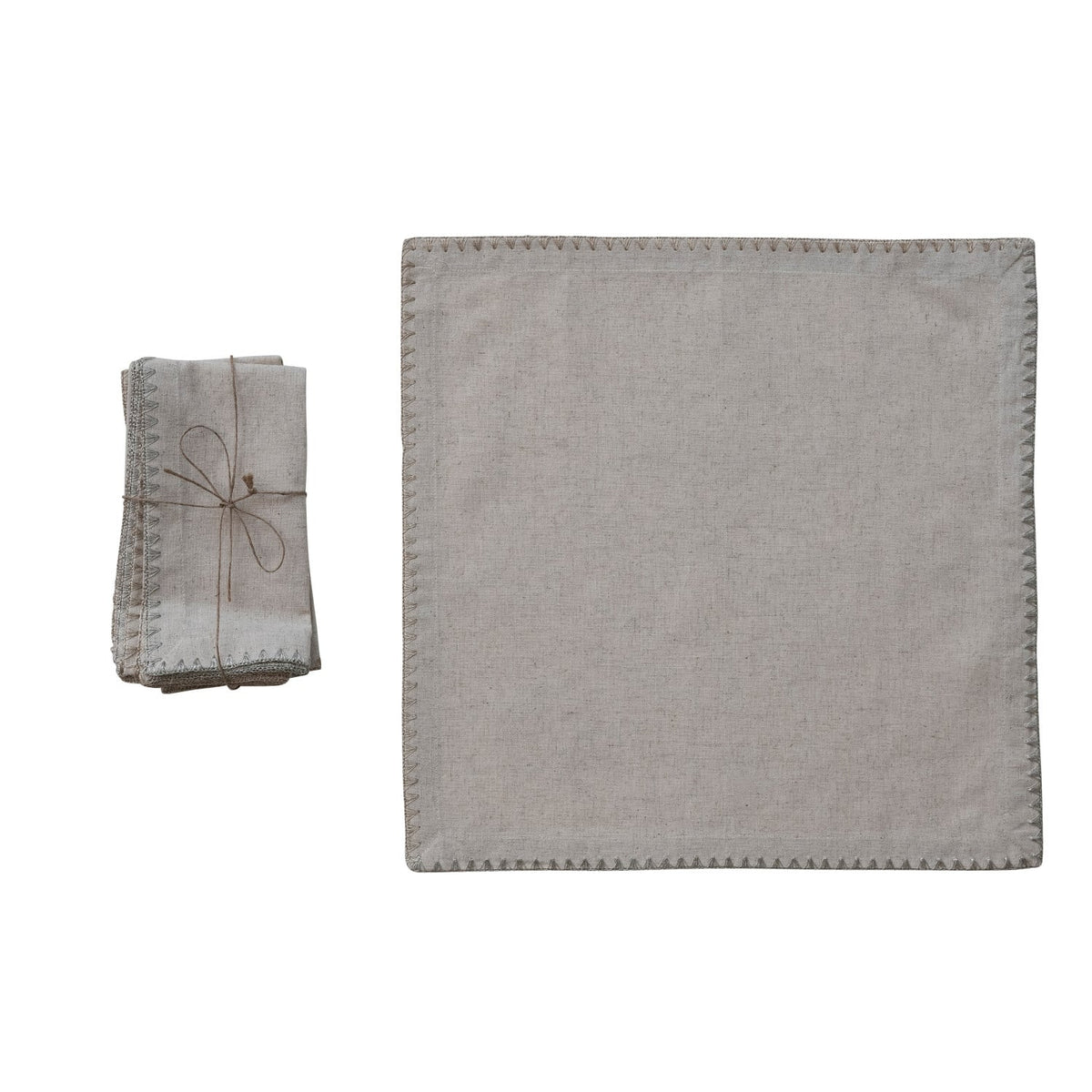 Cotton & Linen Napkins with Metallic Silver & Gold Thread, Set of 4 Tied with Jute