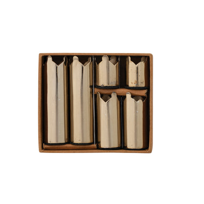 Metal Magnetic Crown Shaped Taper Holders, Gold Finish, Boxed Set of 6