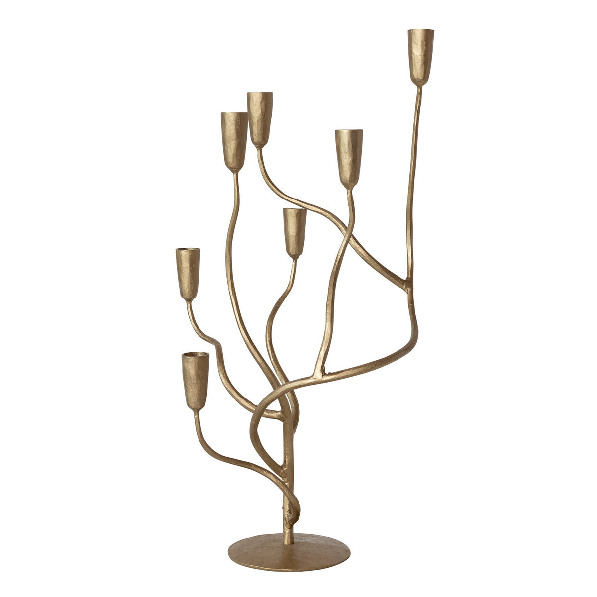 Hand-Forged Iron Candelabra, Antique Gold Finish (Holds 7 Tapers)