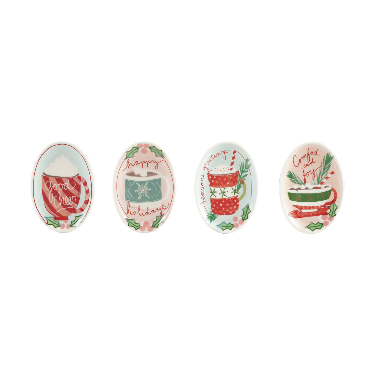 Hand-Painted Stoneware Dish with Holly, Hot Chocolate & Holiday Saying, 4 Styles ©