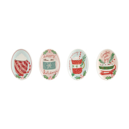 Hand-Painted Stoneware Dish with Holly, Hot Chocolate & Holiday Saying, 4 Styles ©