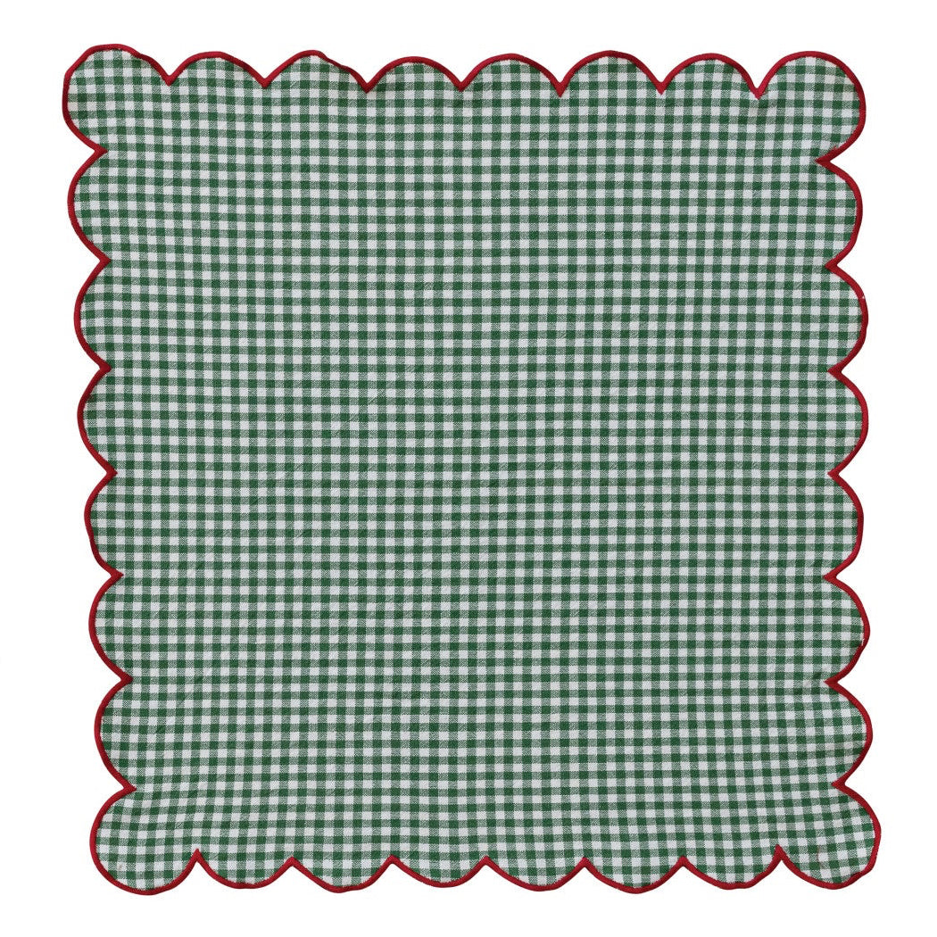 Cotton Scalloped Napkins & Contrasting Stitched Edge, Set of 4 Tied with Cotton Tape
