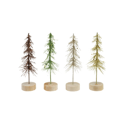 Plastic Tree with Glitter & Wood Base, 4 Colors