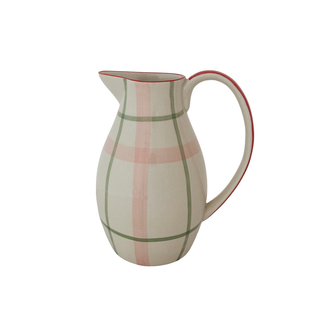 2-1/2 Quart Hand-Painted Stoneware Pitcher with Plaid Pattern (Each One Will Vary)